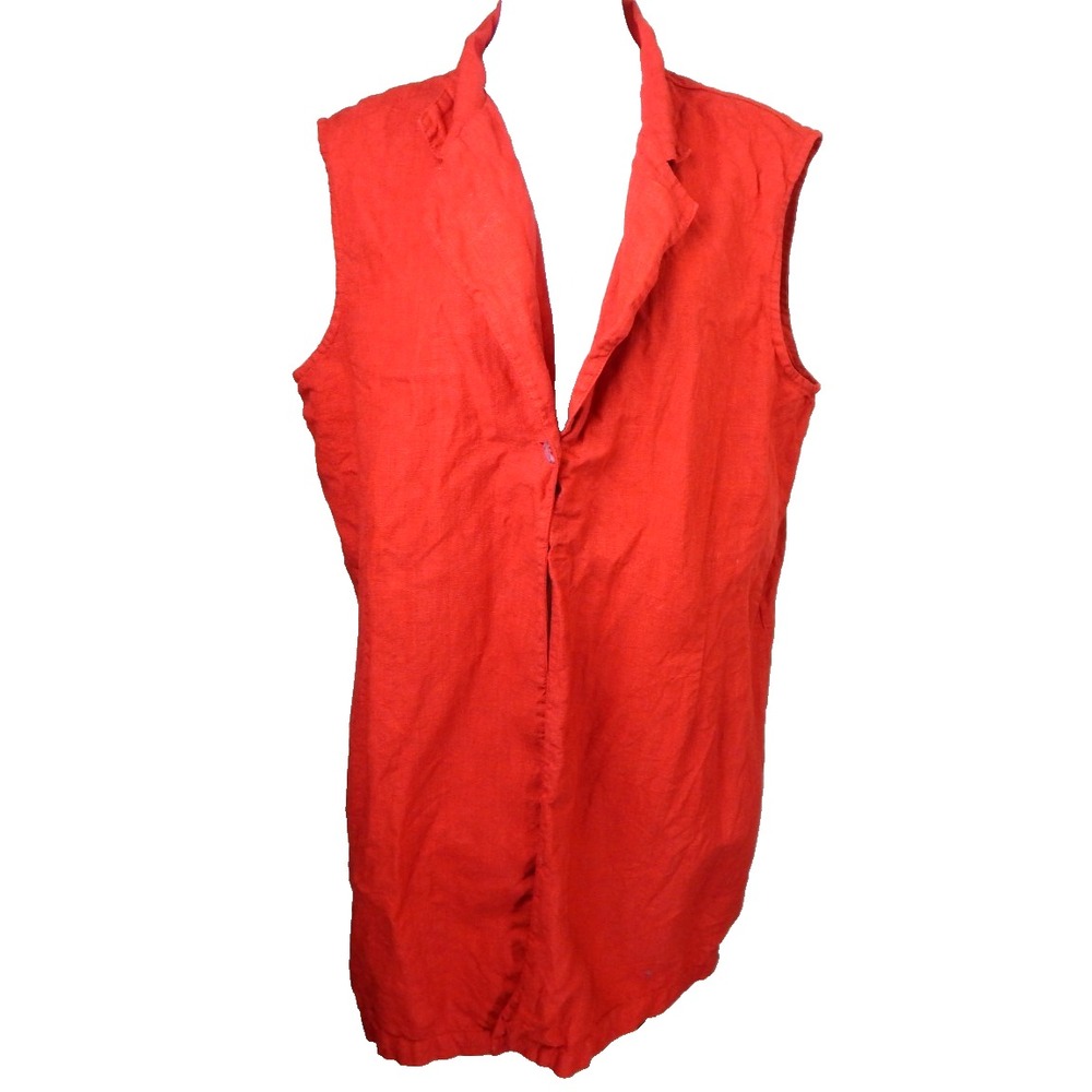 Bryn Walker Vest Heavy Linen Single Button Collared Red Long Below Hip